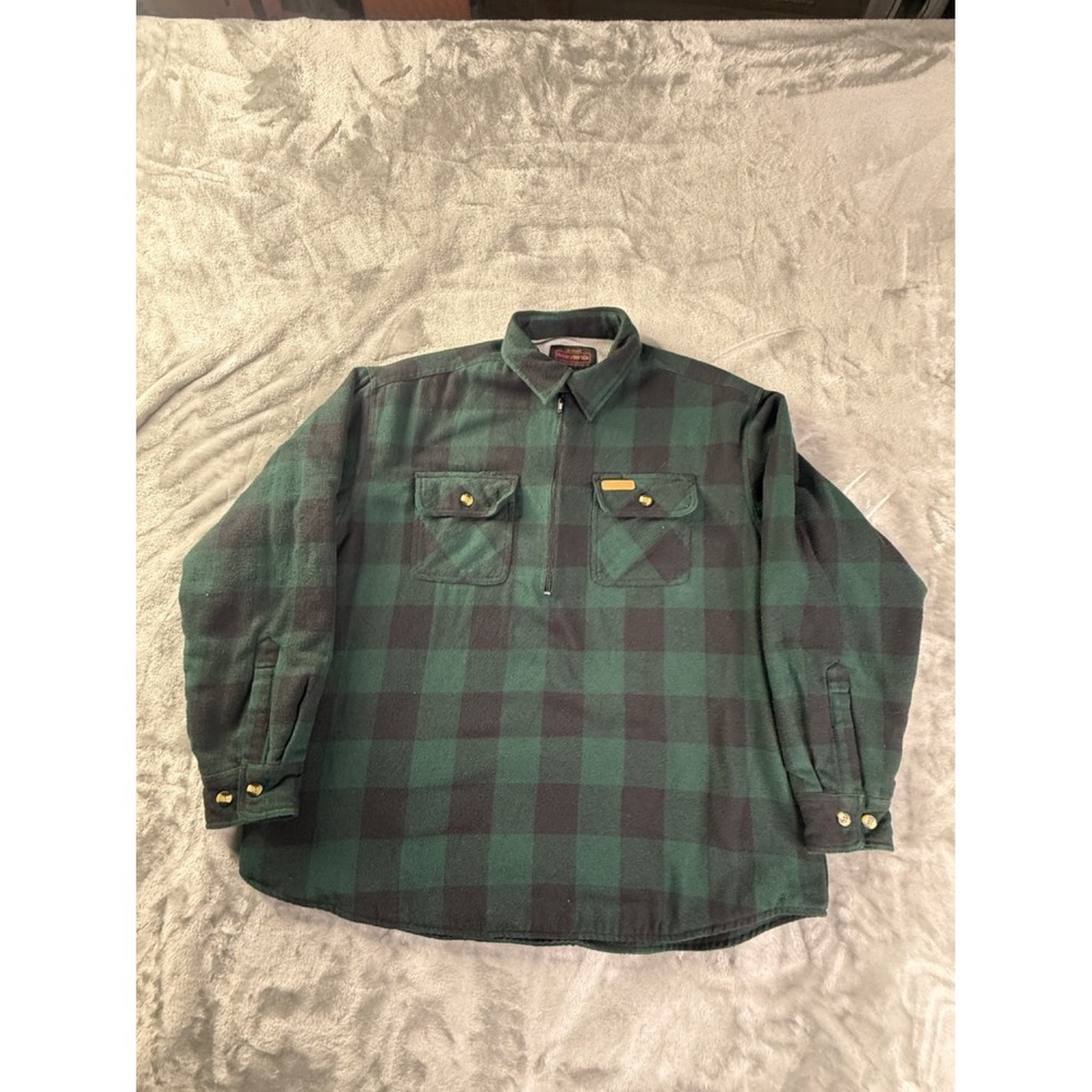 Hickory Shirt Co Jacket Mens XL Green Buffalo Check Half Zip Thermal